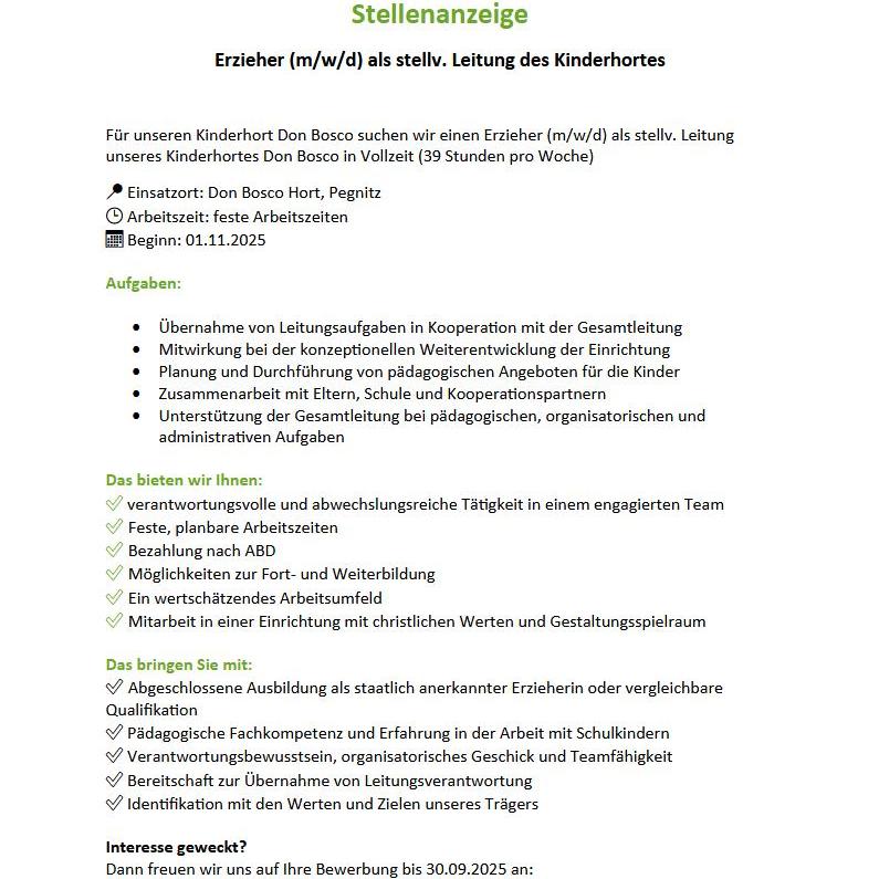 Stellenanzeige