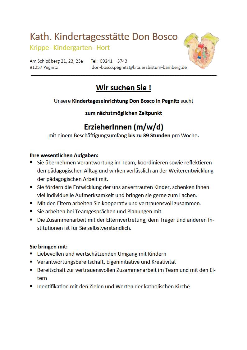 Stellenanzeige Erzieherin und Fachkraft